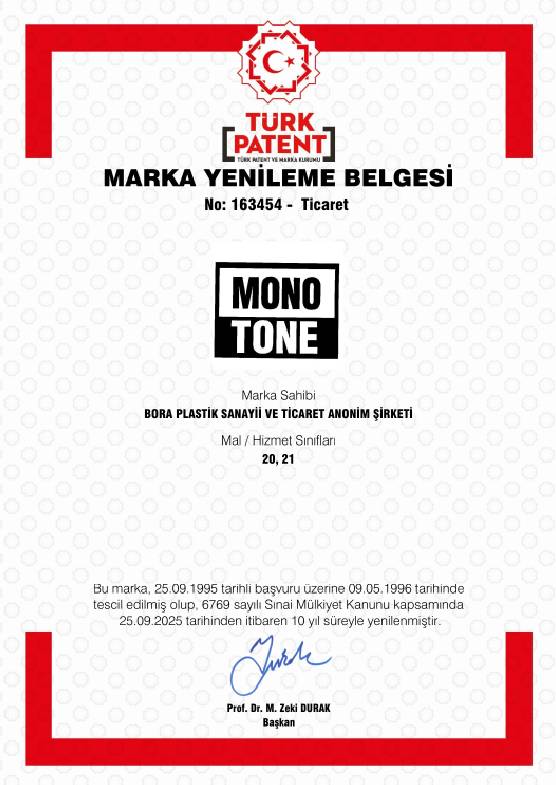 MONO TONE MARKA TESCİL BELGESİ